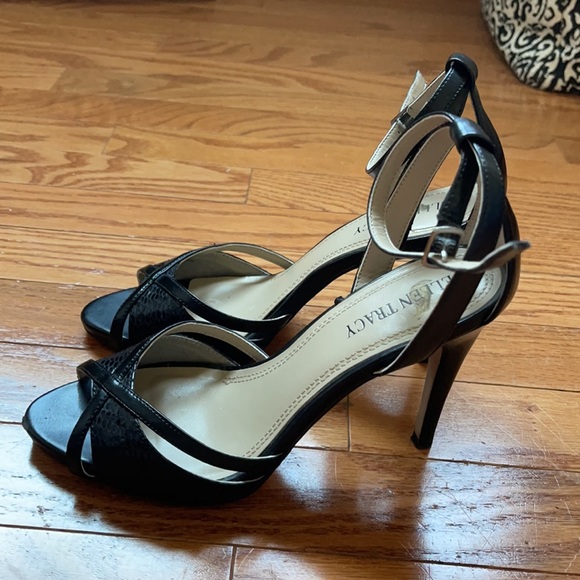 Ellen Tracy Black leather high heels with snake embossed detail - Picture 2 of 7